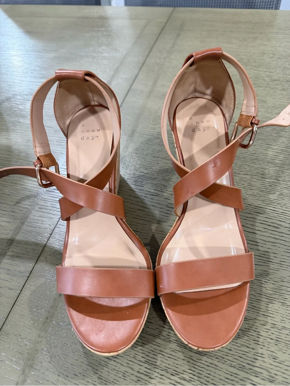 a new day Cognac Brown Strappy Wedge Sandals